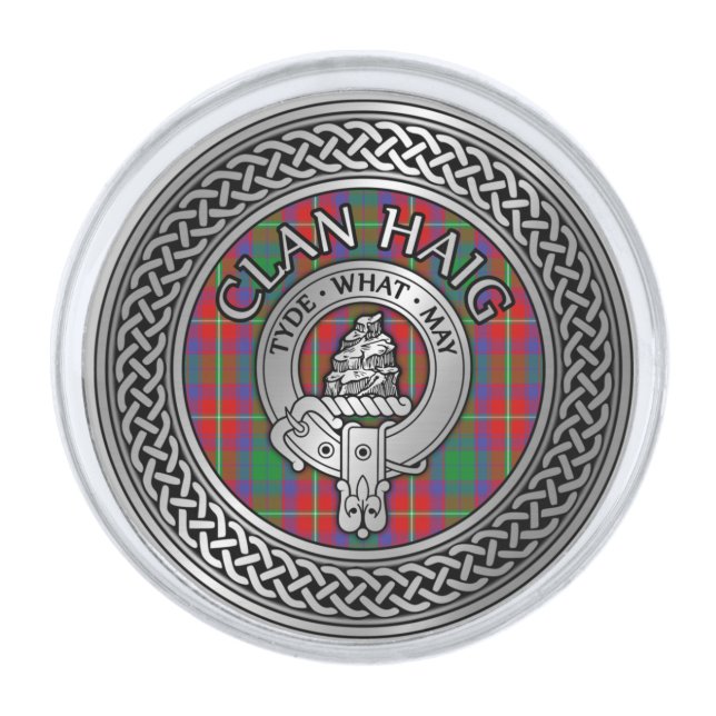 Clan Haig Crest & Tartan Knot Silver Finish Lapel Pin (Front)