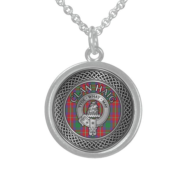 Clan Haig Crest & Tartan Knot Sterling Silver Necklace (Front)