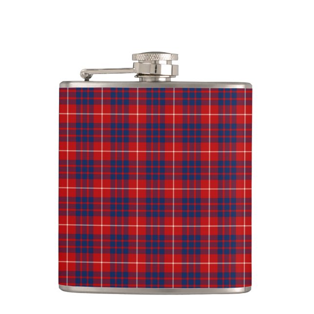 Clan Hamilton Bright Red and Royal Blue Tartan Hip Flask (Front)