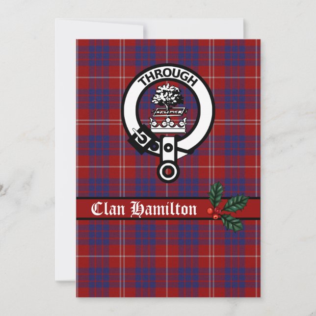 Clan Hamilton Crest and Tartan Christmas Card (Front)