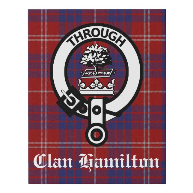Clan Hamilton Crest Badge & Tartan Faux Canvas Print (Front)