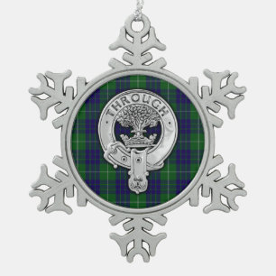 Clan Hamilton Crest & Hunting Tartan Snowflake Pewter Christmas Ornament