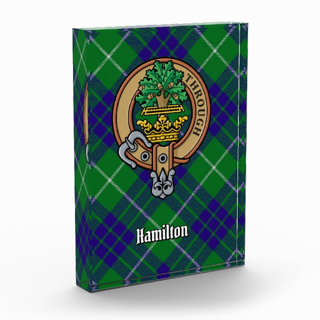 Clan Hamilton Crest over Hunting Tartan Acrylic Award (Left)