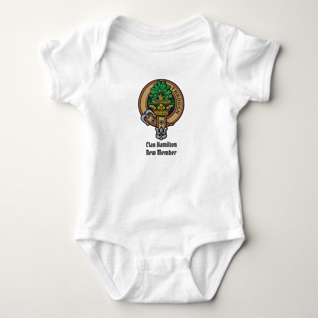 Clan Hamilton Crest over Hunting Tartan Baby Bodysuit (Front)