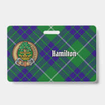 Clan Hamilton Crest over Hunting Tartan Badge