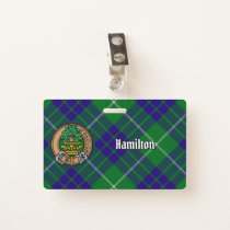 Clan Hamilton Crest over Hunting Tartan Badge