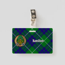 Clan Hamilton Crest over Hunting Tartan Badge