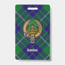 Clan Hamilton Crest over Hunting Tartan Badge