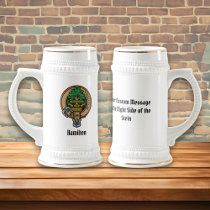 Clan Hamilton Crest over Hunting Tartan Beer Stein