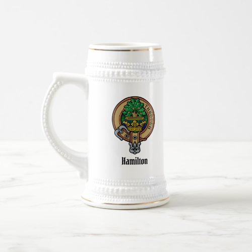 Clan Hamilton Crest over Hunting Tartan Beer Stein