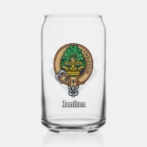 Clan Hamilton Crest over Hunting Tartan Can Glass