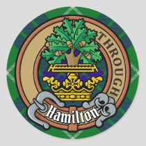 Clan Hamilton Crest over Hunting Tartan Classic Round Sticker