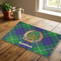 Clan Hamilton Crest over Hunting Tartan Cloth Placemat