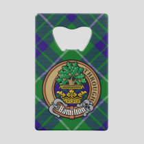 Clan Hamilton Crest over Hunting Tartan Credit Card Bottle Opener