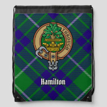 Clan Hamilton Crest over Hunting Tartan Drawstring Bag