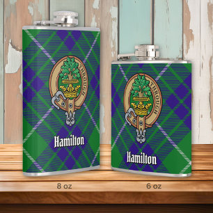 Clan Hamilton Crest over Hunting Tartan Flask
