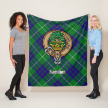 Clan Hamilton Crest over Hunting Tartan Fleece Blanket