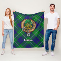 Clan Hamilton Crest over Hunting Tartan Fleece Blanket