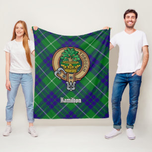 Clan Hamilton Crest over Hunting Tartan Fleece Blanket
