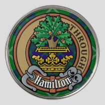 Clan Hamilton Crest over Hunting Tartan Golf Ball Marker