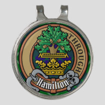 Clan Hamilton Crest over Hunting Tartan Golf Hat Clip