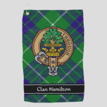 Clan Hamilton Crest over Hunting Tartan Golf Towel