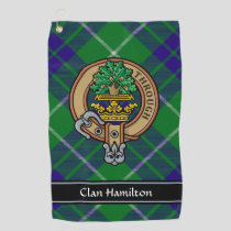 Clan Hamilton Crest over Hunting Tartan Golf Towel