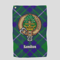 Clan Hamilton Crest over Hunting Tartan Golf Towel