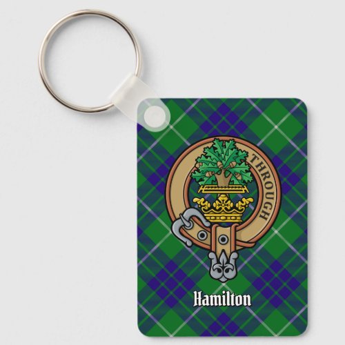 Clan Hamilton Crest over Hunting Tartan Keychain