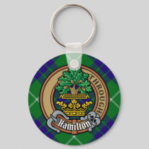 Clan Hamilton Crest over Hunting Tartan Keychain