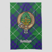 Clan Hamilton Crest over Hunting Tartan Kitchen Towel