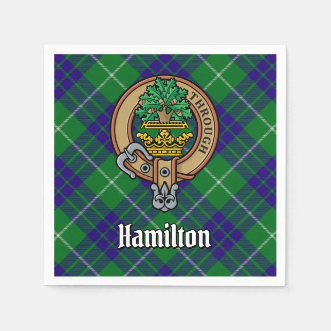 Clan Hamilton Crest over Hunting Tartan Napkins (Front)