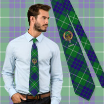 Clan Hamilton Crest over Hunting Tartan Neck Tie