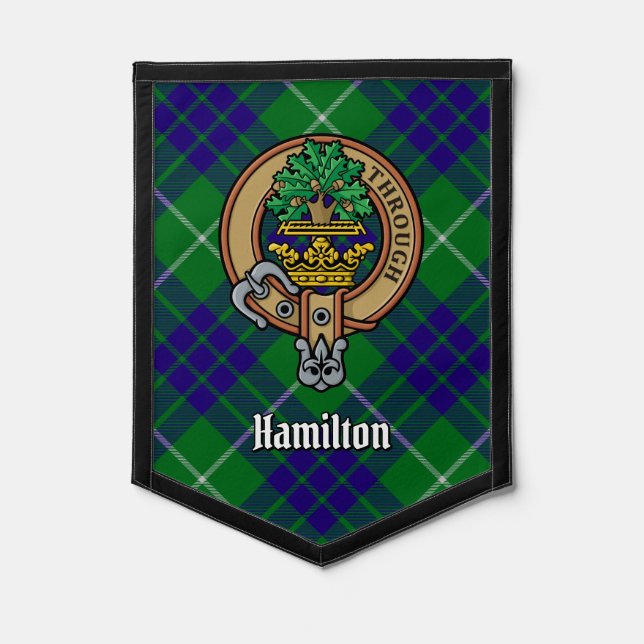 Clan Hamilton Crest over Hunting Tartan Pennant (Front)