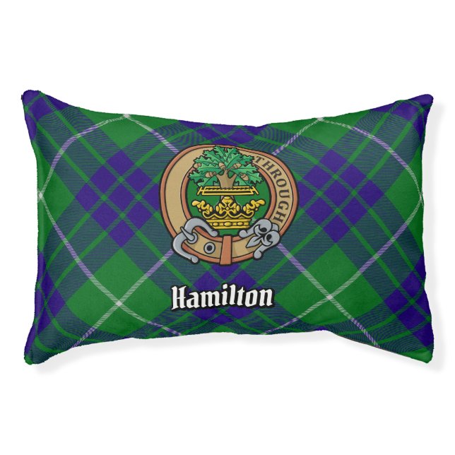 Clan Hamilton Crest over Hunting Tartan Pet Bed (Front)