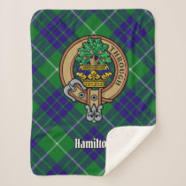 Clan Hamilton Crest over Hunting Tartan Sherpa Blanket