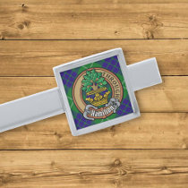 Clan Hamilton Crest over Hunting Tartan Silver Finish Tie Bar