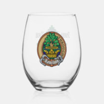 Clan Hamilton Crest over Hunting Tartan Stemless Wine Glass