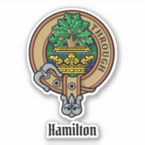 Clan Hamilton Crest over Hunting Tartan Sticker