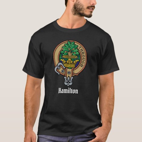 Clan Hamilton Crest over Hunting Tartan T_Shirt