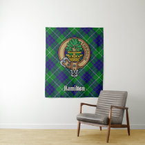 Clan Hamilton Crest over Hunting Tartan Tapestry