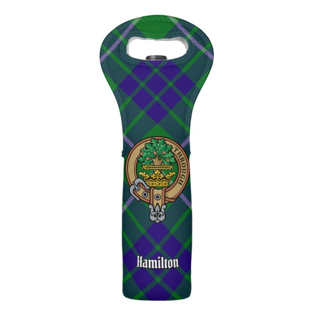 Clan Hamilton Crest over Hunting Tartan Wine Bag (Front)