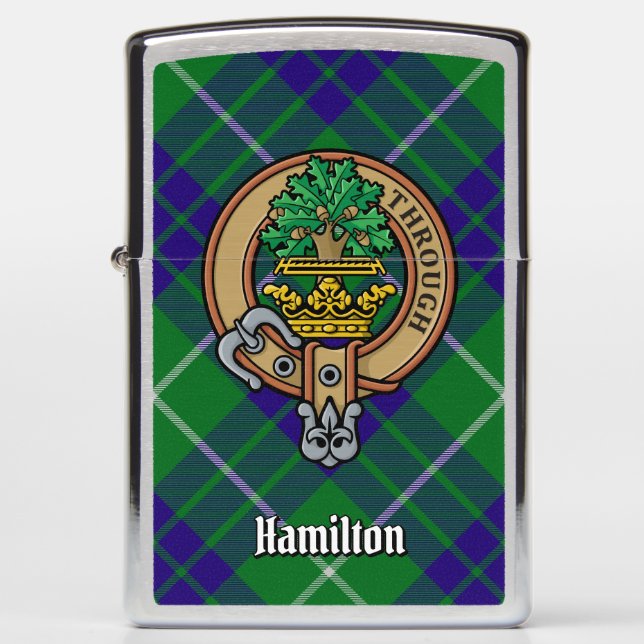 Clan Hamilton Crest over Hunting Tartan Zippo Lighter (Front)