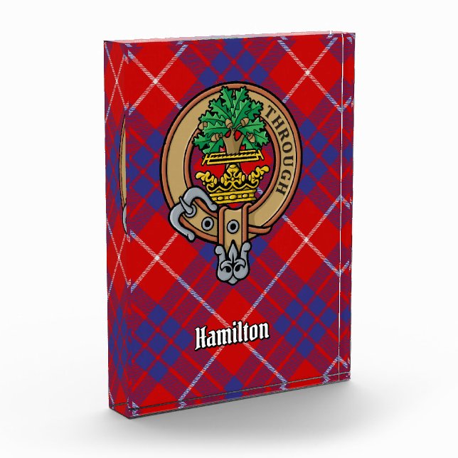 Clan Hamilton Crest over Red Tartan Acrylic Award (Left)