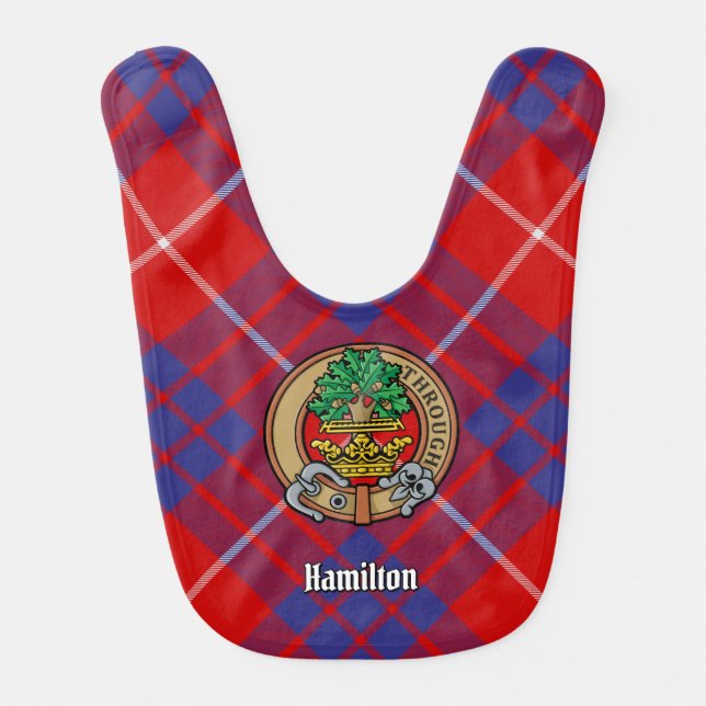 Clan Hamilton Crest over Red Tartan Baby Bib (Front)