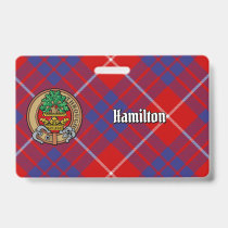 Clan Hamilton Crest over Red Tartan Badge