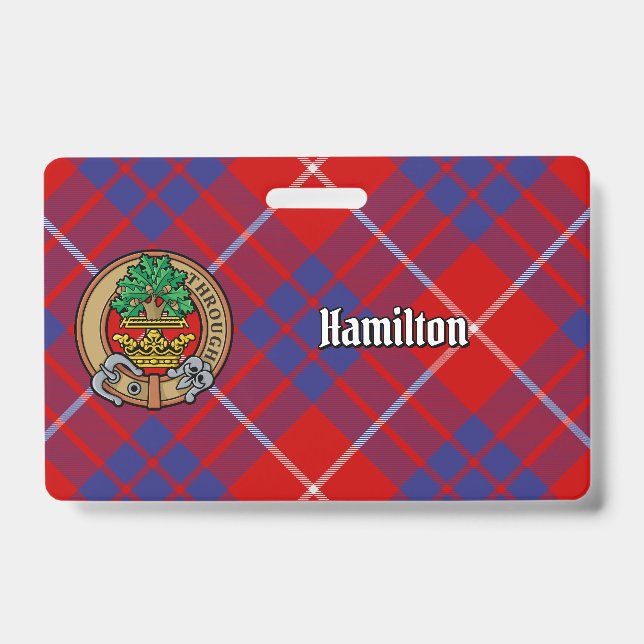 Clan Hamilton Crest over Red Tartan Badge (Front)