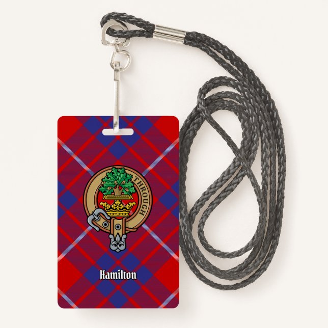 Clan Hamilton Crest over Red Tartan Badge (Front with Lanyard)