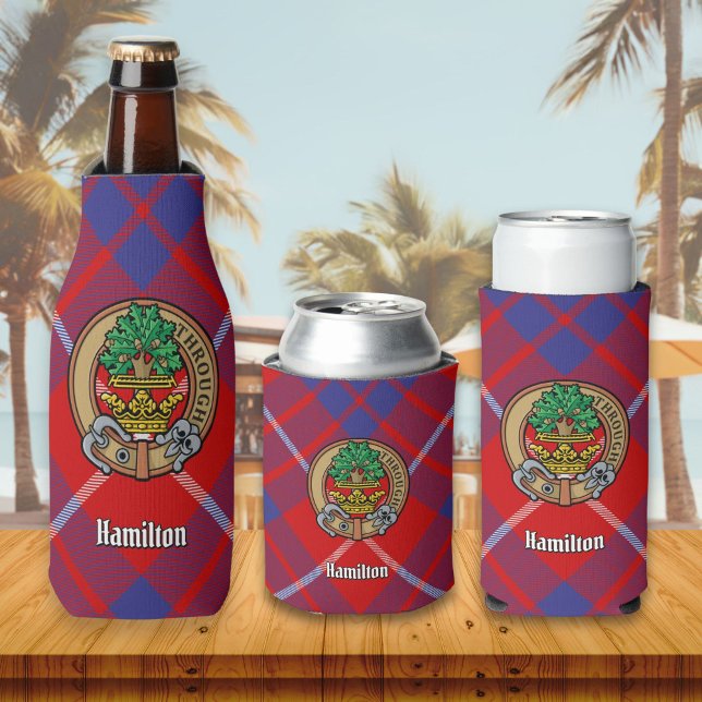 Clan Hamilton Crest over Red Tartan Bottle Cooler (Creator Uploaded)