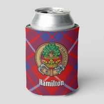 Clan Hamilton Crest over Red Tartan Can Cooler